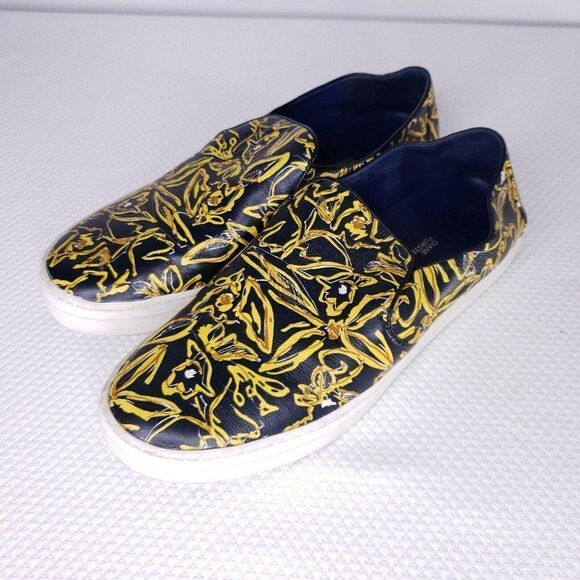 Diane Von Furstenberg Budapest 6 Leather Slip On Sneaker Shoe Blue Yellow Sample - Picture 4 of 6